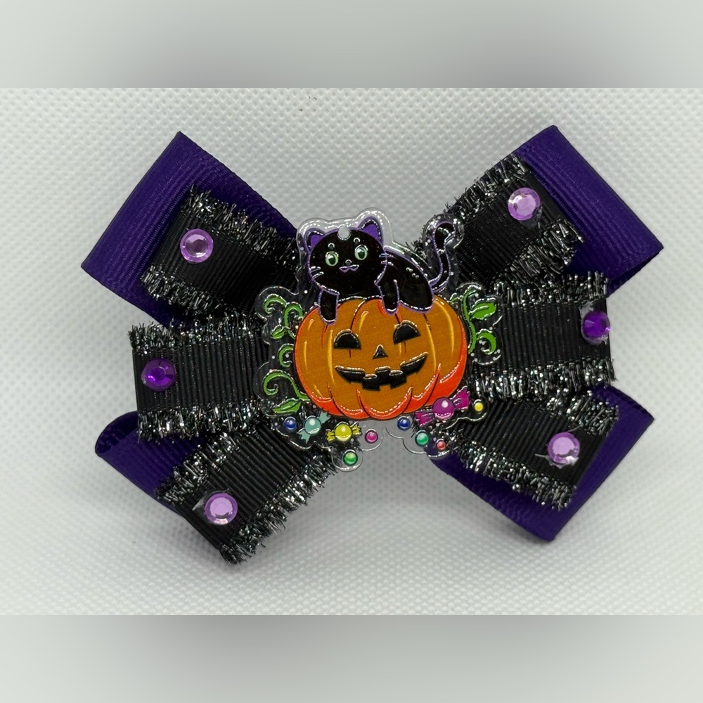 Halloween Cat and Pumpkin Hair Bow